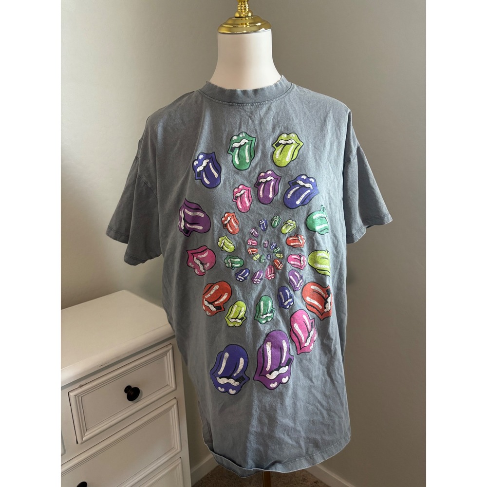 Rolling Stones Cotton On Relaxed Boyfriend Graphic Tee Grey‎ Rainbow Lips M